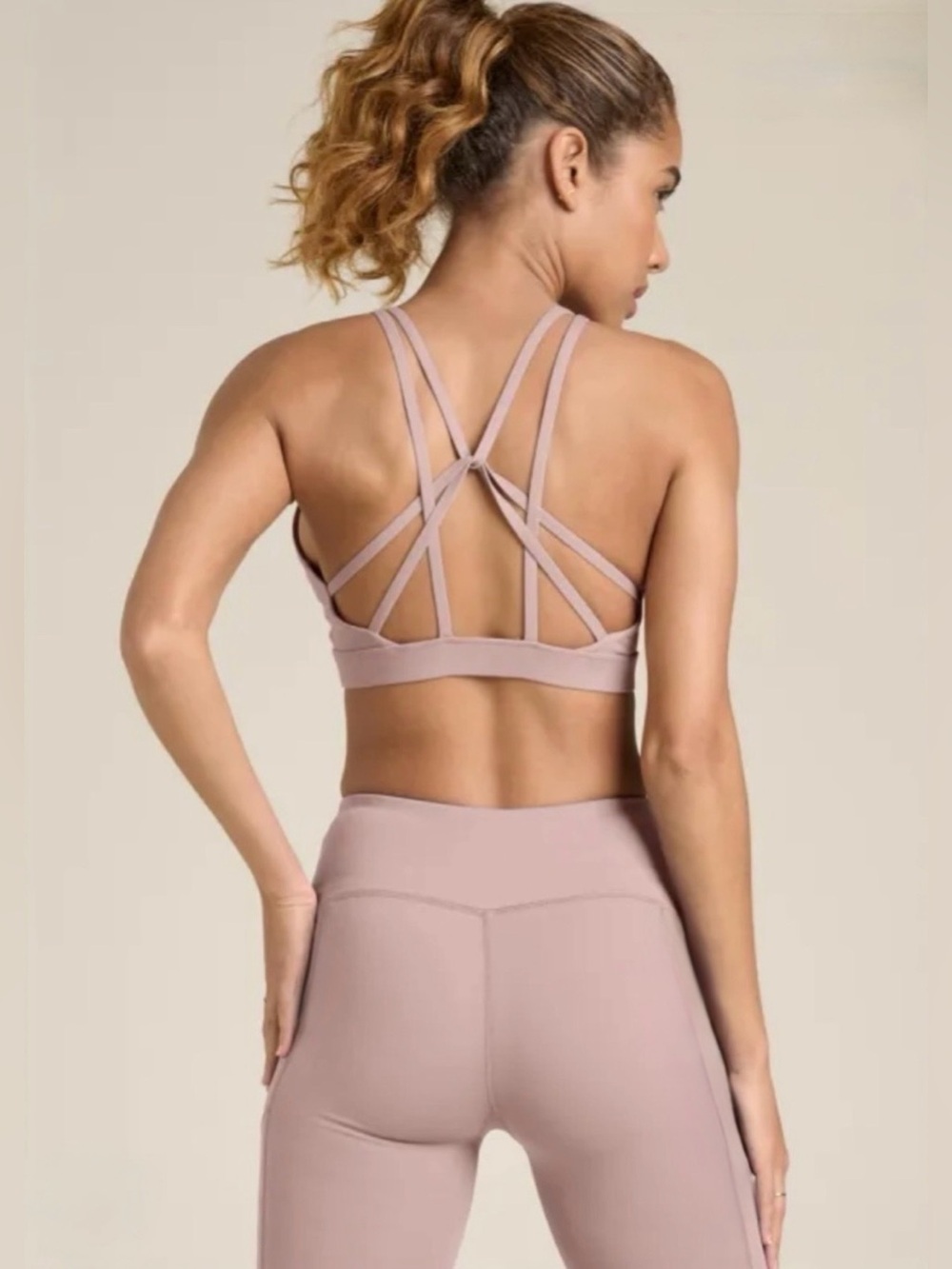 VENUS Blush Tone Strappy-Back Sports Bra & High-Rise Active Leggings Set NWOTs!